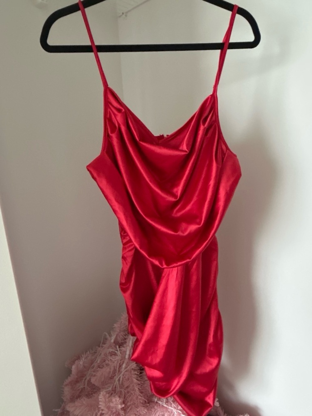 Source Unknown Red Satin Cowl Neck Slip Dress